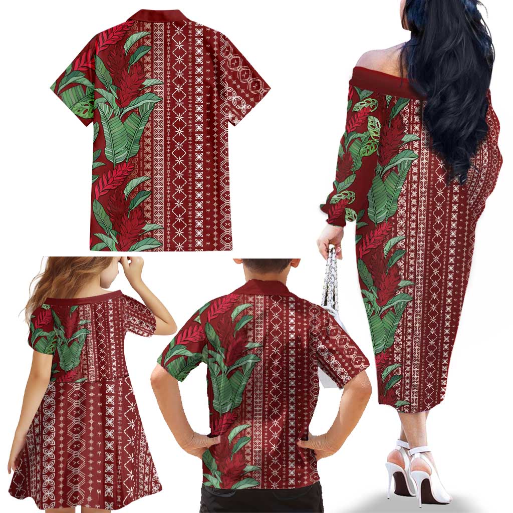 Women's Day Samoa Malu Tattoo Inspired Mix Teuila Family Matching Off The Shoulder Long Sleeve Dress and Hawaiian Shirt Scarlet LT7 - Polynesian Pride