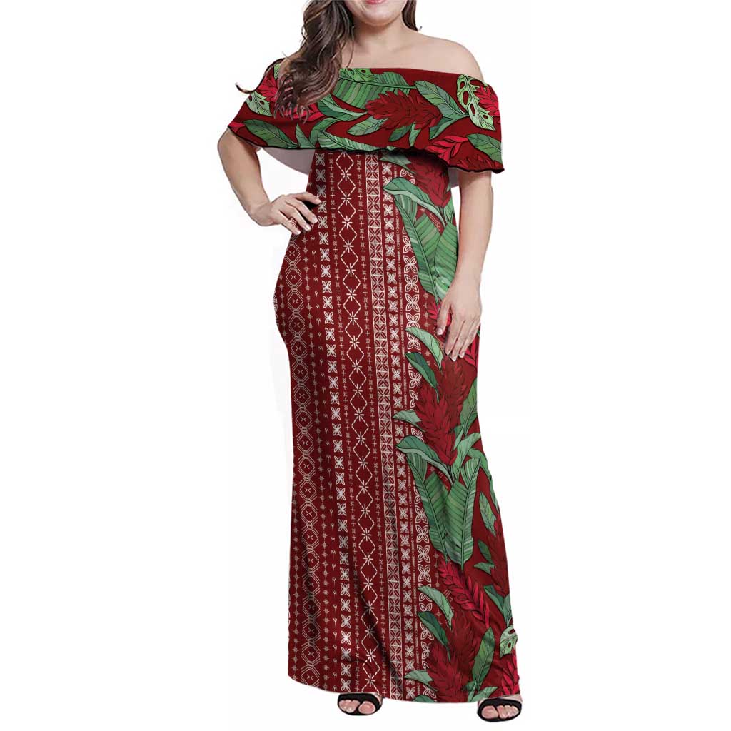 Women's Day Samoa Malu Tattoo Inspired Mix Teuila Family Matching Off Shoulder Maxi Dress and Hawaiian Shirt Scarlet LT7 Mom's Dress Scarlet - Polynesian Pride