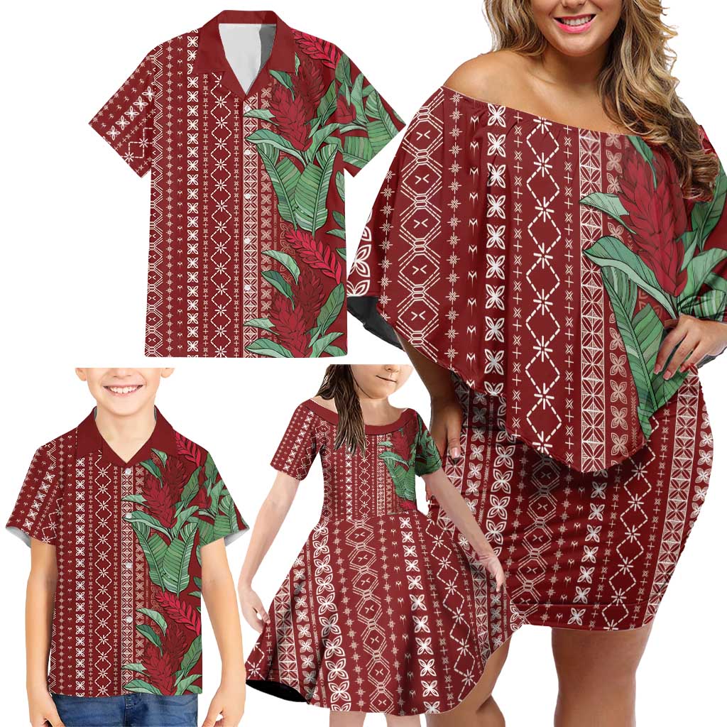 Women's Day Samoa Malu Tattoo Inspired Mix Teuila Family Matching Off Shoulder Short Dress and Hawaiian Shirt Scarlet LT7 - Polynesian Pride