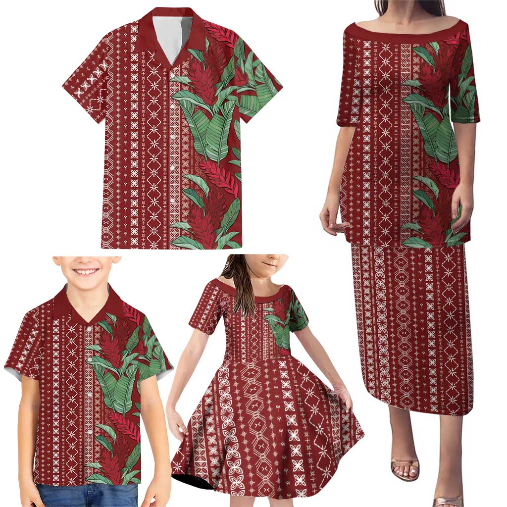 Women's Day Samoa Malu Tattoo Inspired Mix Teuila Family Matching Puletasi and Hawaiian Shirt Scarlet LT7 - Polynesian Pride