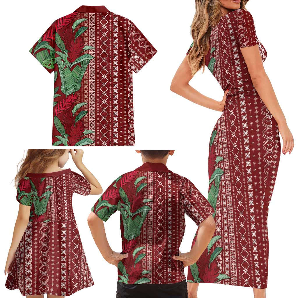 Women's Day Samoa Malu Tattoo Inspired Mix Teuila Family Matching Short Sleeve Bodycon Dress and Hawaiian Shirt Scarlet LT7 - Polynesian Pride