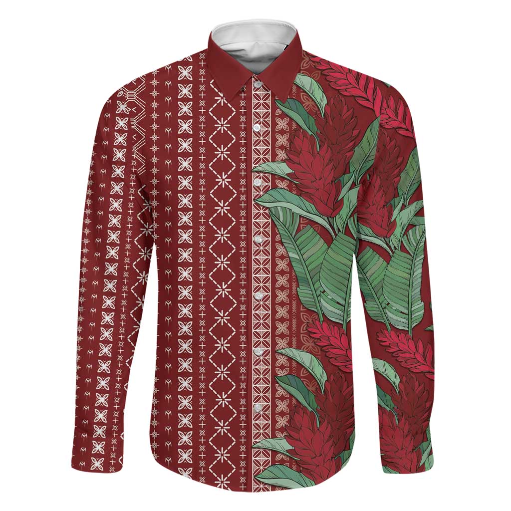 Women's Day Samoa Malu Tattoo Inspired Mix Teuila Family Matching Summer Maxi Dress and Hawaiian Shirt Scarlet LT7 Dad's Shirt - Long Sleeve Scarlet - Polynesian Pride