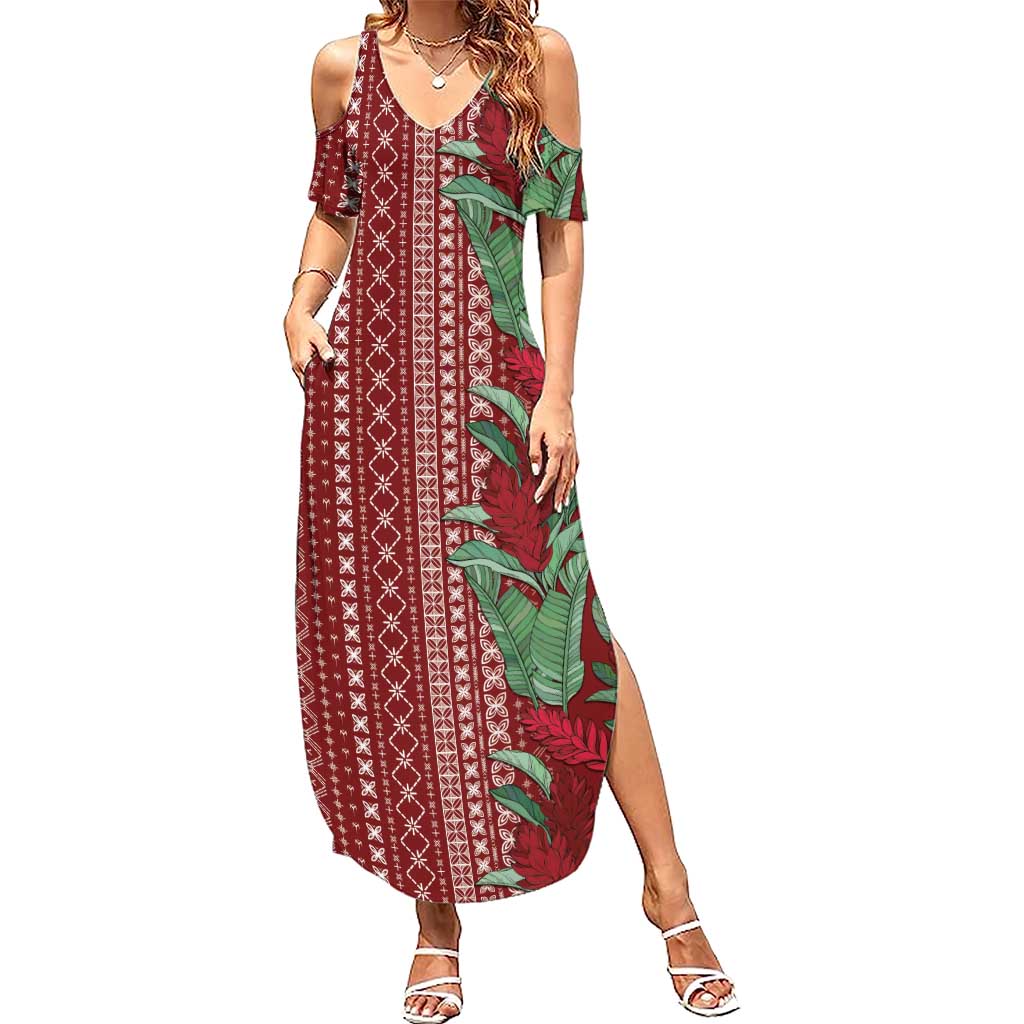 Women's Day Samoa Malu Tattoo Inspired Mix Teuila Family Matching Summer Maxi Dress and Hawaiian Shirt Scarlet LT7 Mom's Dress Scarlet - Polynesian Pride