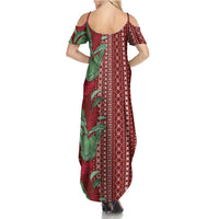 Women's Day Samoa Malu Tattoo Inspired Mix Teuila Family Matching Summer Maxi Dress and Hawaiian Shirt Scarlet LT7 - Polynesian Pride
