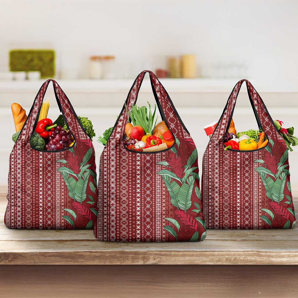 Women's Day Samoa Malu Tattoo Inspired Mix Teuila Grocery Bag Scarlet LT7 3-pack One Size Scarlet - Polynesian Pride
