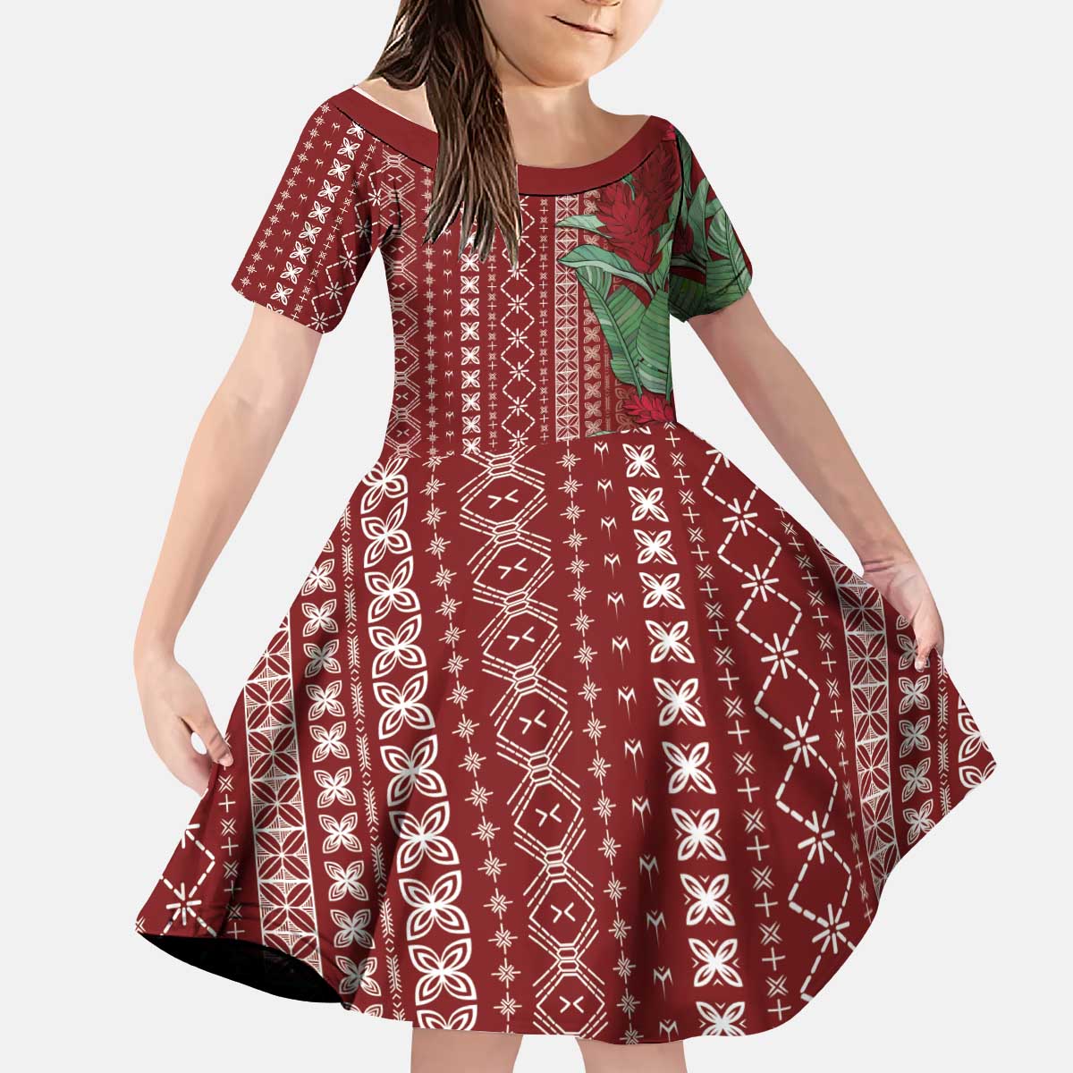 Women's Day Samoa Malu Tattoo Inspired Mix Teuila Kid Short Sleeve Dress Scarlet