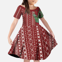 Women's Day Samoa Malu Tattoo Inspired Mix Teuila Kid Short Sleeve Dress Scarlet