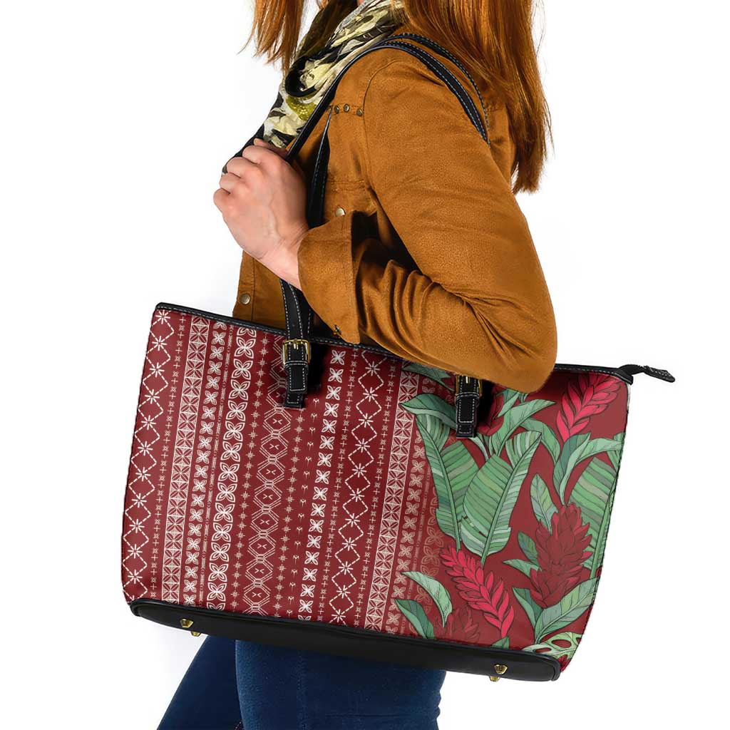 Women's Day Samoa Malu Tattoo Inspired Mix Teuila Leather Tote Bag Scarlet