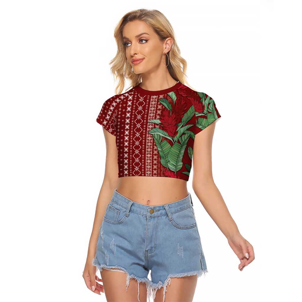 Women's Day Samoa Malu Tattoo Inspired Mix Teuila Raglan Cropped T Shirt Scarlet