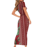 Women's Day Samoa Malu Tattoo Inspired Mix Teuila Short Sleeve Bodycon Dress Scarlet LT7 - Polynesian Pride