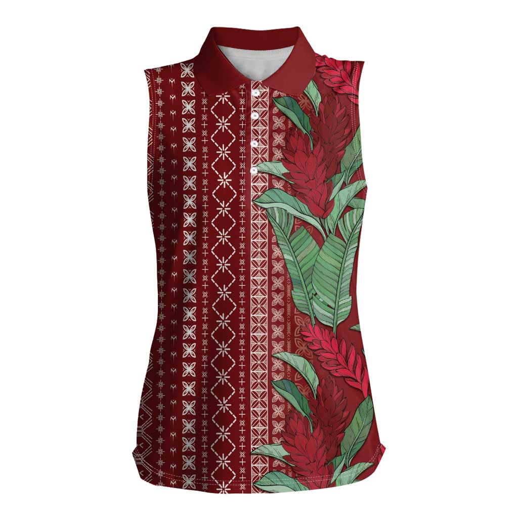 Women's Day Samoa Malu Tattoo Inspired Mix Teuila Women Sleeveless Polo Shirt Scarlet LT7 Female Scarlet - Polynesian Pride