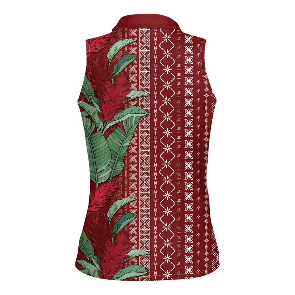 Women's Day Samoa Malu Tattoo Inspired Mix Teuila Women Sleeveless Polo Shirt Scarlet LT7 - Polynesian Pride