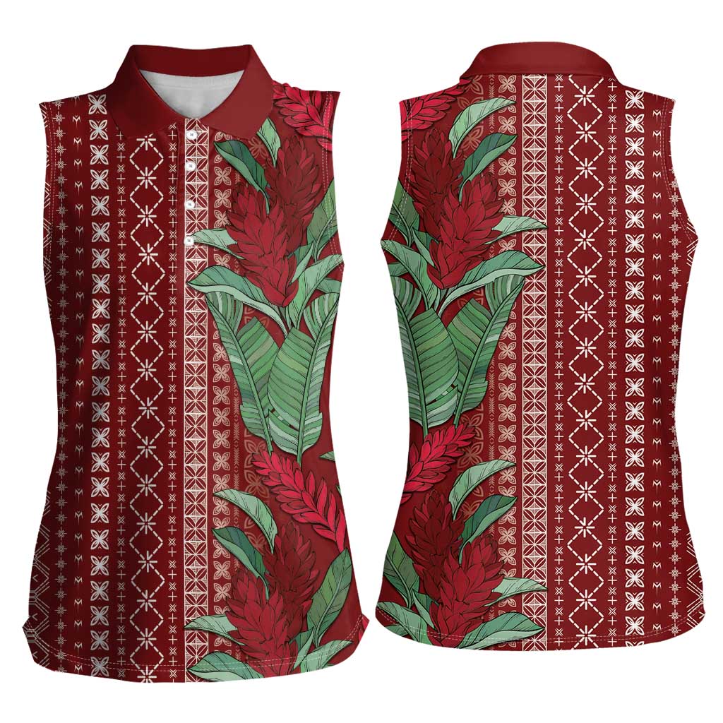 Women's Day Samoa Malu Tattoo Inspired Mix Teuila Women Sleeveless Polo Shirt Scarlet LT7 - Polynesian Pride