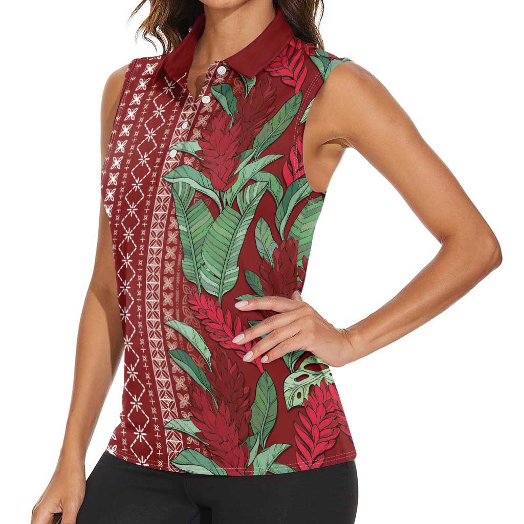 Women's Day Samoa Malu Tattoo Inspired Mix Teuila Women Sleeveless Polo Shirt Scarlet LT7 - Polynesian Pride
