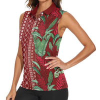 Women's Day Samoa Malu Tattoo Inspired Mix Teuila Women Sleeveless Polo Shirt Scarlet LT7 - Polynesian Pride