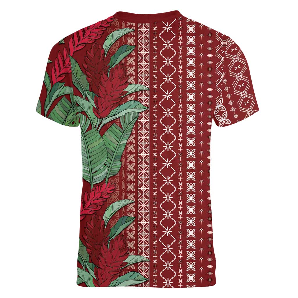 Women's Day Samoa Malu Tattoo Inspired Mix Teuila Women V-Neck T-Shirt Scarlet LT7 - Polynesian Pride