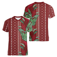 Women's Day Samoa Malu Tattoo Inspired Mix Teuila Women V-Neck T-Shirt Scarlet LT7 - Polynesian Pride