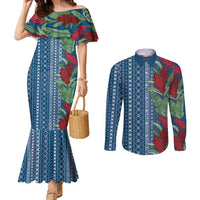 Women's Day Samoa Malu Tattoo Inspired Mix Teuila Couples Matching Mermaid Dress and Long Sleeve Button Shirt Royal Blue LT7 Royal Blue - Polynesian Pride