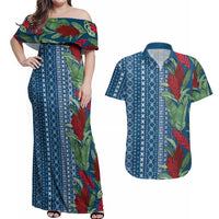 Women's Day Samoa Malu Tattoo Inspired Mix Teuila Couples Matching Off Shoulder Maxi Dress and Hawaiian Shirt Royal Blue LT7 Royal Blue - Polynesian Pride