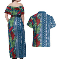 Women's Day Samoa Malu Tattoo Inspired Mix Teuila Couples Matching Off Shoulder Maxi Dress and Hawaiian Shirt Royal Blue LT7 - Polynesian Pride