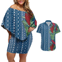 Women's Day Samoa Malu Tattoo Inspired Mix Teuila Couples Matching Off Shoulder Short Dress and Hawaiian Shirt Royal Blue LT7 Royal Blue - Polynesian Pride