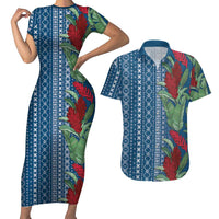 Women's Day Samoa Malu Tattoo Inspired Mix Teuila Couples Matching Short Sleeve Bodycon Dress and Hawaiian Shirt Royal Blue LT7 Royal Blue - Polynesian Pride