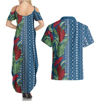 Women's Day Samoa Malu Tattoo Inspired Mix Teuila Couples Matching Summer Maxi Dress and Hawaiian Shirt Royal Blue LT7 - Polynesian Pride