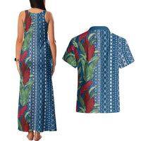 Women's Day Samoa Malu Tattoo Inspired Mix Teuila Couples Matching Tank Maxi Dress and Hawaiian Shirt Royal Blue LT7 - Polynesian Pride