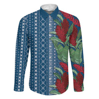 Women's Day Samoa Malu Tattoo Inspired Mix Teuila Family Matching Off The Shoulder Long Sleeve Dress and Hawaiian Shirt Royal Blue LT7 Dad's Shirt - Long Sleeve Royal Blue - Polynesian Pride
