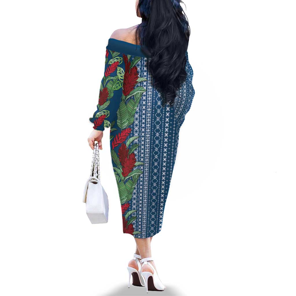 Women's Day Samoa Malu Tattoo Inspired Mix Teuila Family Matching Off The Shoulder Long Sleeve Dress and Hawaiian Shirt Royal Blue LT7 - Polynesian Pride