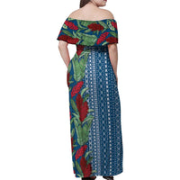 Women's Day Samoa Malu Tattoo Inspired Mix Teuila Family Matching Off Shoulder Maxi Dress and Hawaiian Shirt Royal Blue LT7 - Polynesian Pride