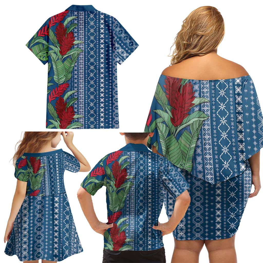 Women's Day Samoa Malu Tattoo Inspired Mix Teuila Family Matching Off Shoulder Short Dress and Hawaiian Shirt Royal Blue LT7 - Polynesian Pride