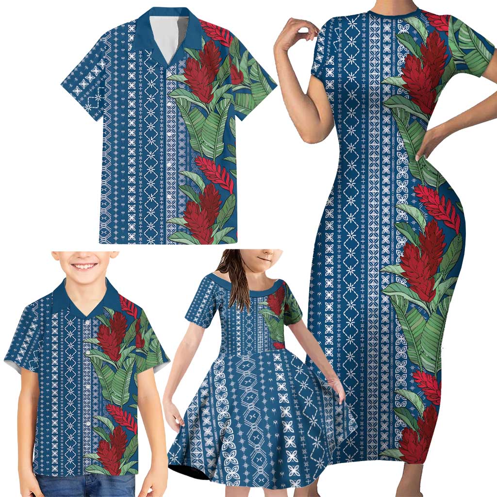 Women's Day Samoa Malu Tattoo Inspired Mix Teuila Family Matching Short Sleeve Bodycon Dress and Hawaiian Shirt Royal Blue LT7 - Polynesian Pride