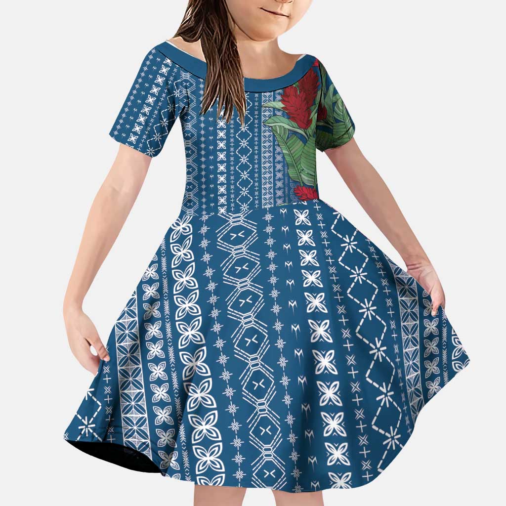 Women's Day Samoa Malu Tattoo Inspired Mix Teuila Family Matching Tank Maxi Dress and Hawaiian Shirt Royal Blue LT7 Daughter's Dress Royal Blue - Polynesian Pride