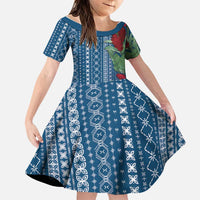 Women's Day Samoa Malu Tattoo Inspired Mix Teuila Family Matching Tank Maxi Dress and Hawaiian Shirt Royal Blue LT7 Daughter's Dress Royal Blue - Polynesian Pride