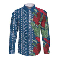 Women's Day Samoa Malu Tattoo Inspired Mix Teuila Long Sleeve Button Shirt Royal Blue