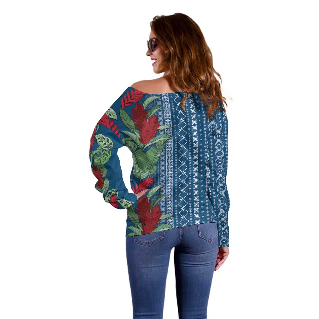 Women's Day Samoa Malu Tattoo Inspired Mix Teuila Off Shoulder Sweater Royal Blue