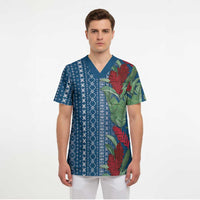 Women's Day Samoa Malu Tattoo Inspired Mix Teuila Scrub Top Royal Blue LT7 - Polynesian Pride
