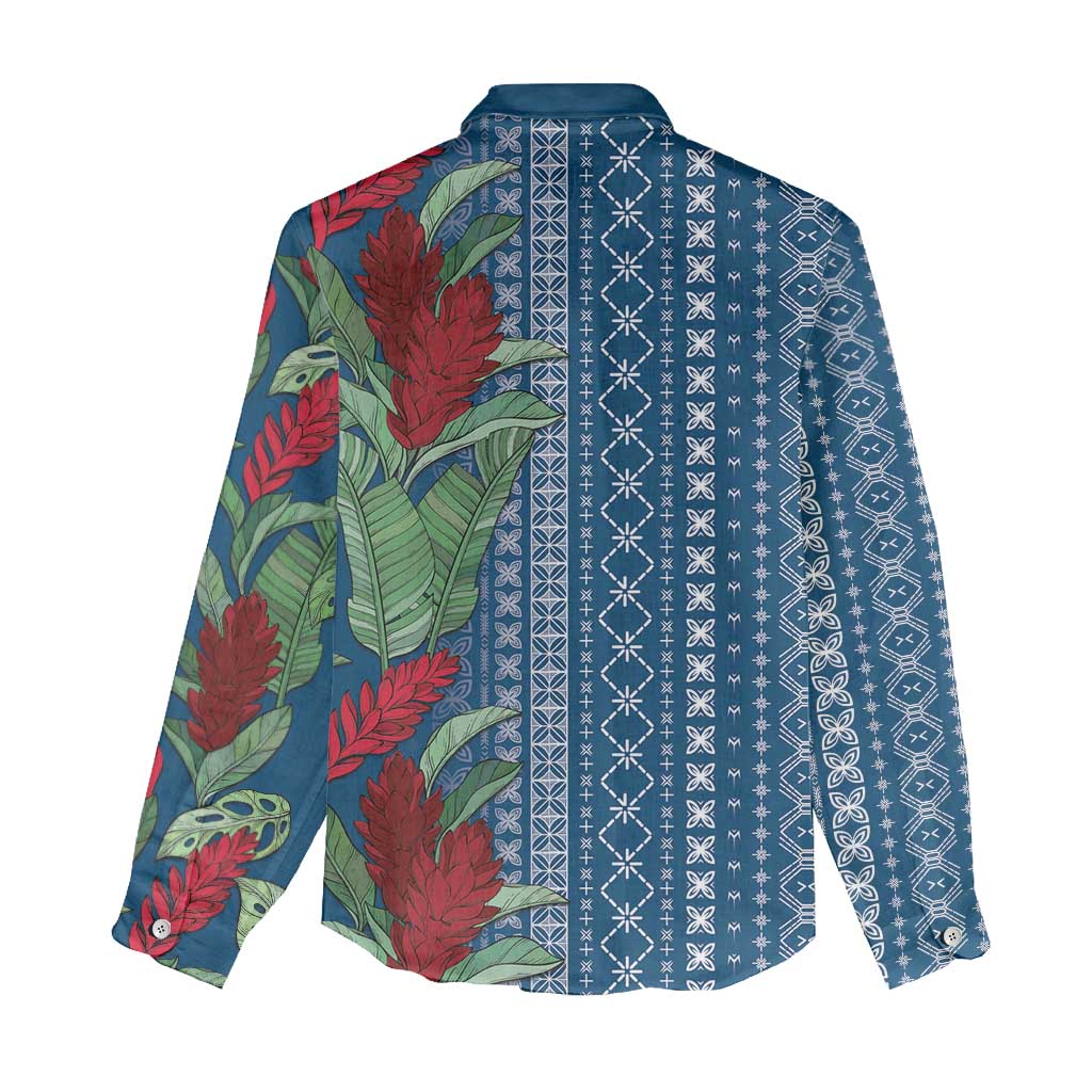 Women's Day Samoa Malu Tattoo Inspired Mix Teuila Women Casual Shirt Royal Blue