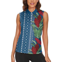 Women's Day Samoa Malu Tattoo Inspired Mix Teuila Women Sleeveless Polo Shirt Royal Blue LT7 - Polynesian Pride