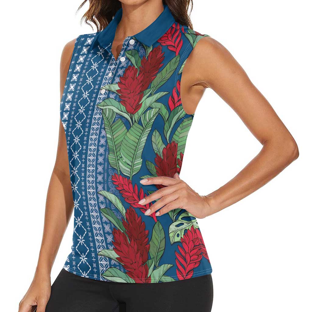Women's Day Samoa Malu Tattoo Inspired Mix Teuila Women Sleeveless Polo Shirt Royal Blue LT7 - Polynesian Pride