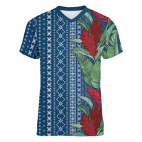 Women's Day Samoa Malu Tattoo Inspired Mix Teuila Women V-Neck T-Shirt Royal Blue LT7 Female Royal Blue - Polynesian Pride