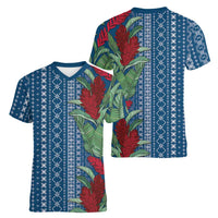 Women's Day Samoa Malu Tattoo Inspired Mix Teuila Women V-Neck T-Shirt Royal Blue LT7 - Polynesian Pride