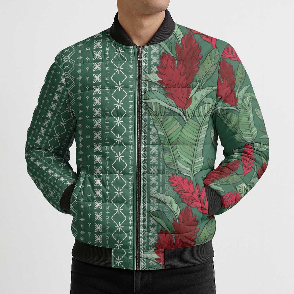 Women's Day Samoa Malu Tattoo Inspired Mix Teuila Bomber Puffer Jacket Sage Green