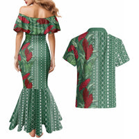 Women's Day Samoa Malu Tattoo Inspired Mix Teuila Couples Matching Mermaid Dress and Hawaiian Shirt Sage Green LT7 - Polynesian Pride