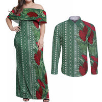 Women's Day Samoa Malu Tattoo Inspired Mix Teuila Couples Matching Off Shoulder Maxi Dress and Long Sleeve Button Shirt Sage Green LT7 Sage Green - Polynesian Pride