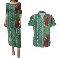 Women's Day Samoa Malu Tattoo Inspired Mix Teuila Couples Matching Puletasi and Hawaiian Shirt Sage Green LT7 Sage Green - Polynesian Pride