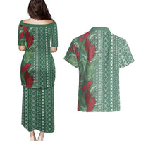 Women's Day Samoa Malu Tattoo Inspired Mix Teuila Couples Matching Puletasi and Hawaiian Shirt Sage Green LT7 - Polynesian Pride