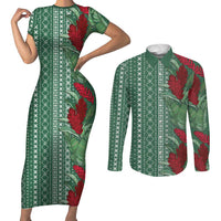 Women's Day Samoa Malu Tattoo Inspired Mix Teuila Couples Matching Short Sleeve Bodycon Dress and Long Sleeve Button Shirt Sage Green LT7 Sage Green - Polynesian Pride