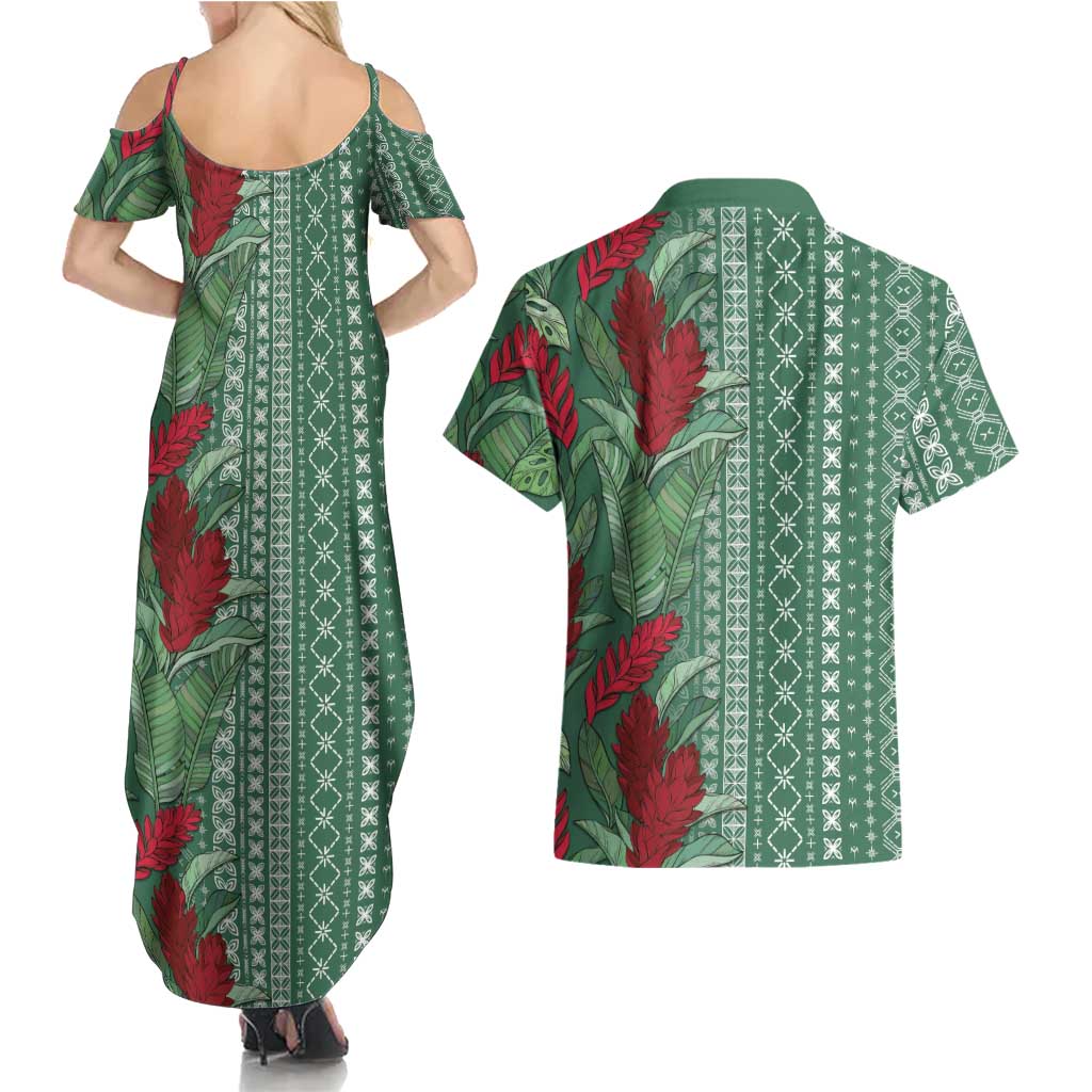 Women's Day Samoa Malu Tattoo Inspired Mix Teuila Couples Matching Summer Maxi Dress and Hawaiian Shirt Sage Green LT7 - Polynesian Pride